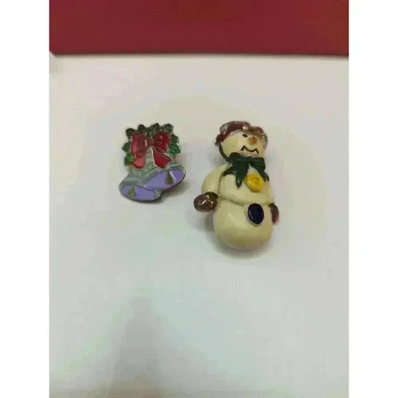 Holiday Bundle 2 Christmas Ornaments Snowman & Snowflake + 2 Metal Pins - Picture 6 of 6